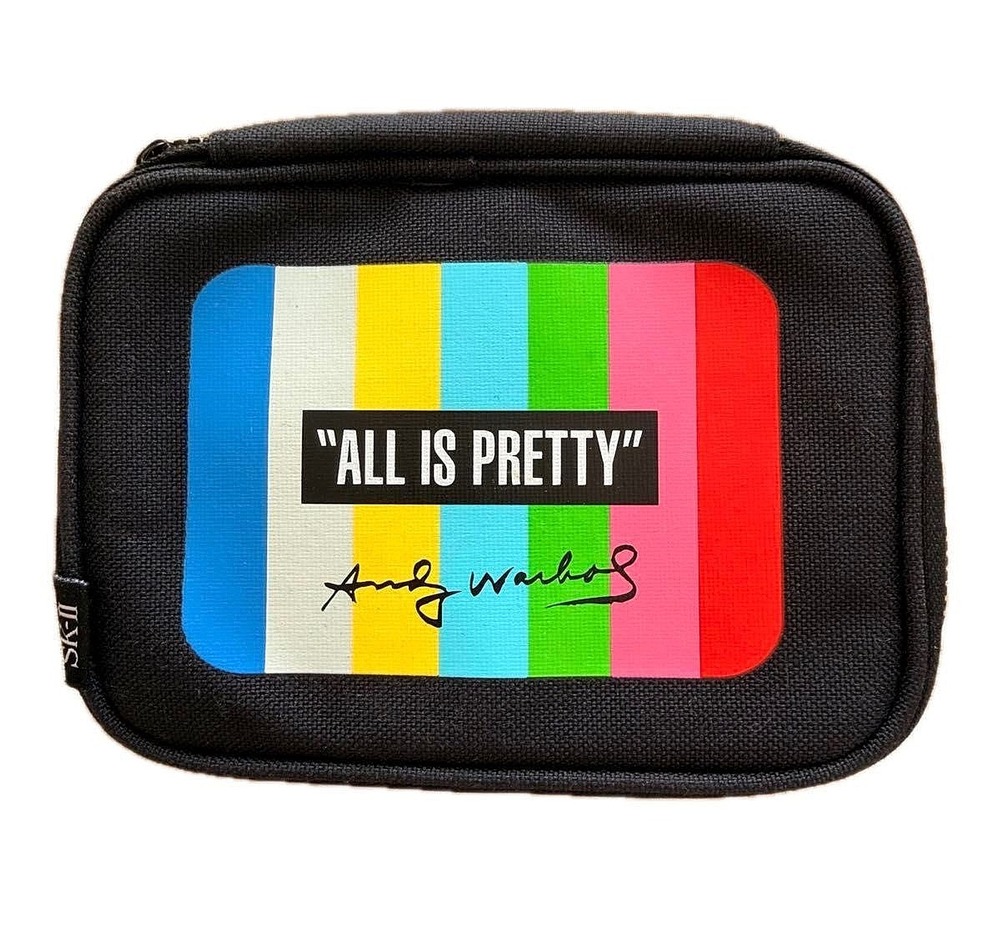 Andy Warhol SK-II Makeup Cosmetics Bag Black Multicolor 'All Is Pretty' Zip NEW